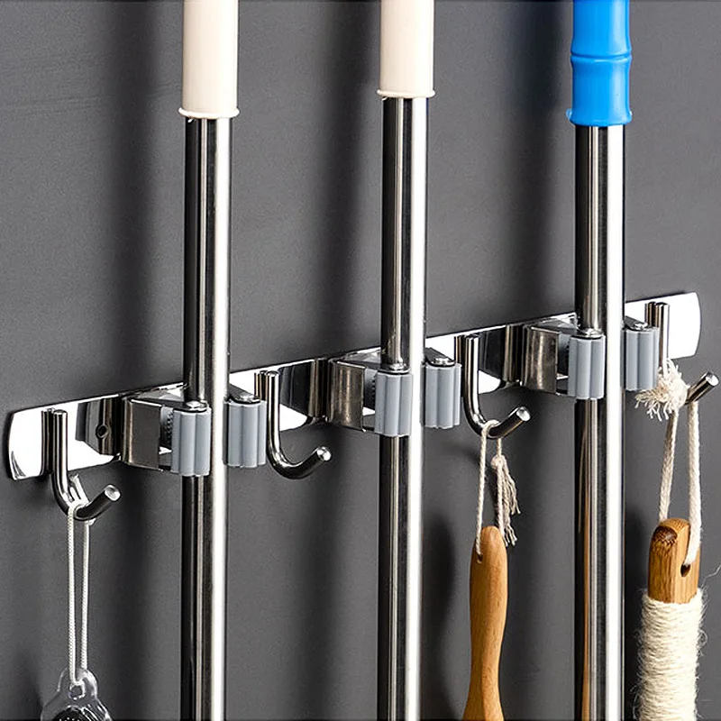 Organizador de Escobas y Trapeadores de Acero Inoxidable para Pared